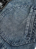 Jaqueta Washed Distressed Patchwork Faux Two-Piece Denim