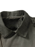 Jaqueta Distressed Irregular Zip Up Denim Jacket