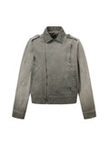 Jaqueta Distressed Irregular Zip Up Denim Jacket