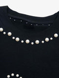 Camiseta Elegant Pearl-Embellished Oversized